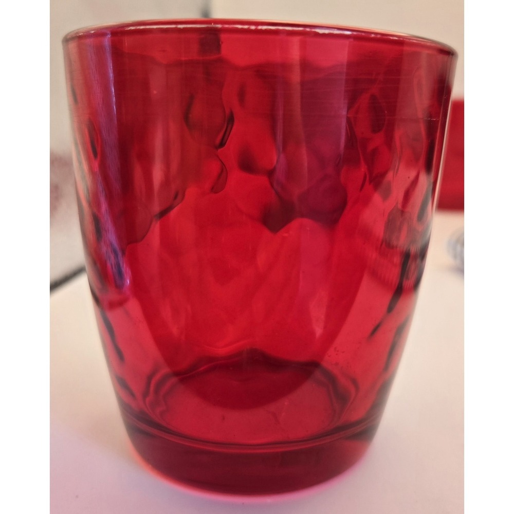 Ruby Red Tumblers Set Of 6 Waved Rib Pattern Unmarked - Picture 11 of 12